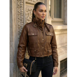Sieviešu tumši brūna ādas jaka Elan