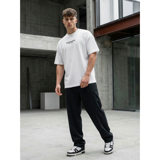 Vīriešu balts oversize t-krekls Fantastic T-krekls ar saukļiem