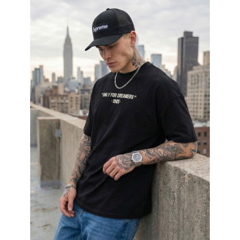 Vīriešu melns oversize t-krekls Dreamers