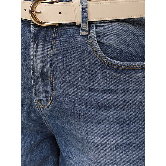 Women's blue denim shorts with belt Blue