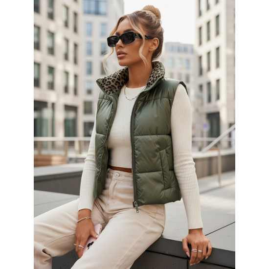 Sieviešu zaļā divpusējā veste Puff Sieviešu vestes