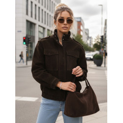 Sieviešu šokolādes krāsas zamšādas bomberjakete Silin