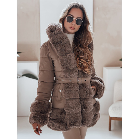 Sieviešu tumši brūna jaka ar kažokādu City