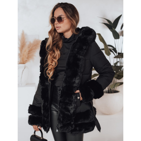 Sieviešu melna jaka ar kažokādu City Sieviešu jakas