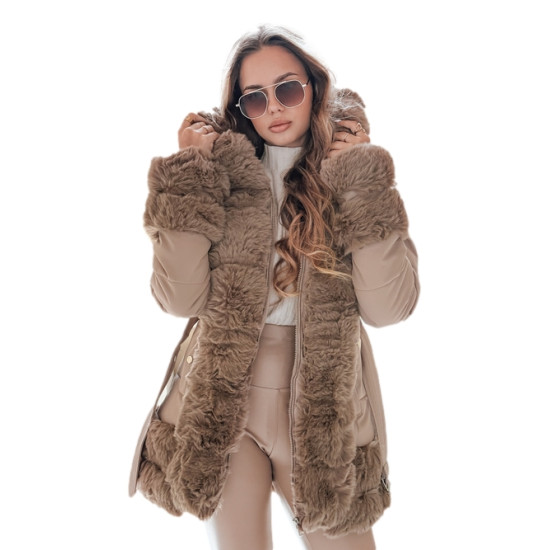 Sieviešu brūna jaka ar kažokādu City