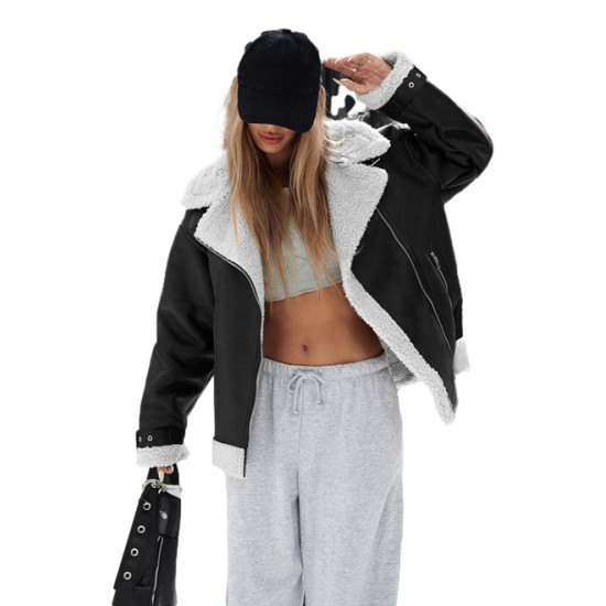 Sieviešu melna motociklista jaka ar zīlīti Loren Sieviešu jakas