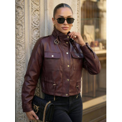 Sieviešu bordo ādas jaka Elan