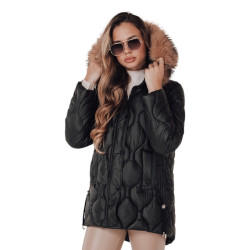 Sieviešu melna ziemas jaka ar brūnu kažokādu Lumor