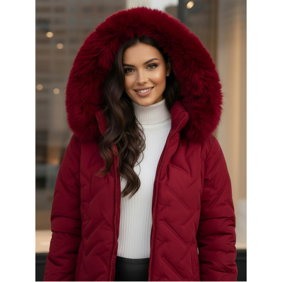 Sieviešu bordo krāsas ziemas jaka ar kapuci Levi Sieviešu jakas