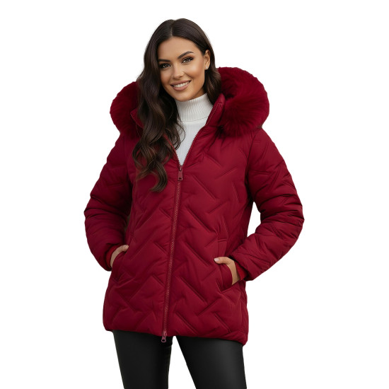 Sieviešu bordo krāsas ziemas jaka ar kapuci Levi Sieviešu jakas