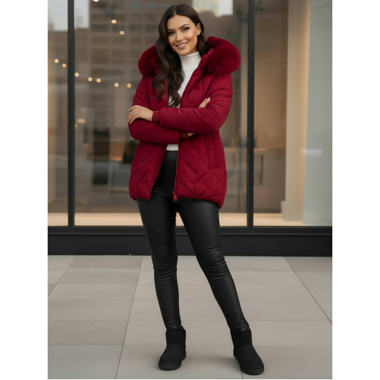 Sieviešu bordo krāsas ziemas jaka ar kapuci Levi Sieviešu jakas