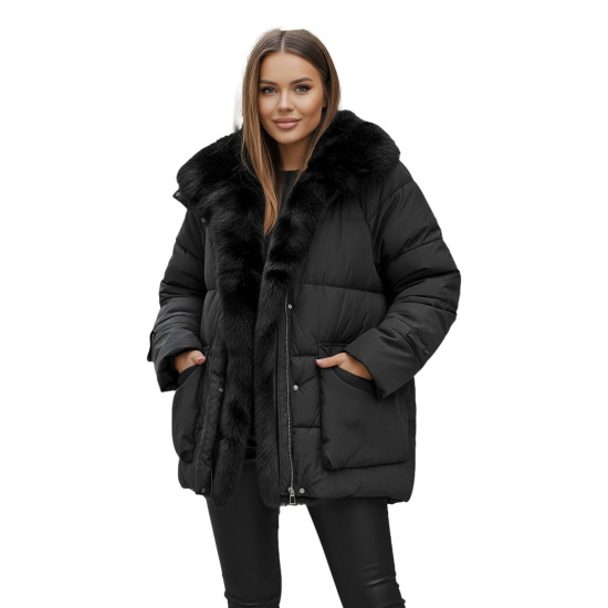 Sieviešu melna jaka ar kažokādu Sora Sieviešu jakas