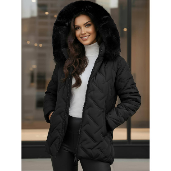 Sieviešu melna ziemas jaka ar kapuci Levi Sieviešu jakas