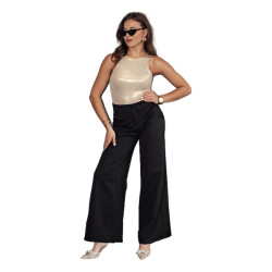 Sieviešu melnas platās bikses Elegants