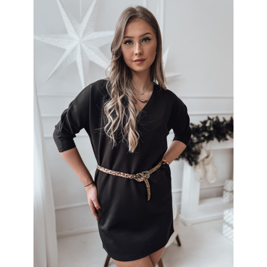 Sieviešu melna kleita ar jostu Glam