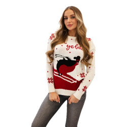 Sieviešu balts Ziemassvētku džemperis Slēpes