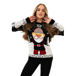 Sieviešu melns Ziemassvētku džemperis Santa