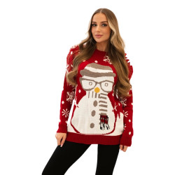 Sieviešu sarkans Ziemassvētku džemperis Sniegavīrs