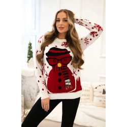 Sieviešu balts Ziemassvētku džemperis Sniegavīrs