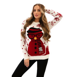 Sieviešu balts Ziemassvētku džemperis Sniegavīrs