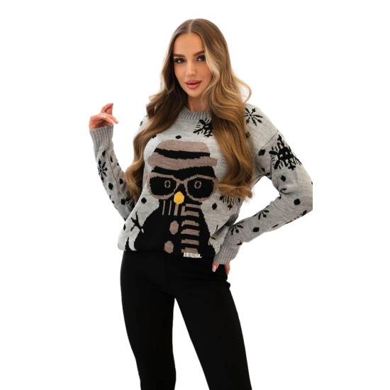 Sieviešu pelēks Ziemassvētku džemperis Sniegavīrs