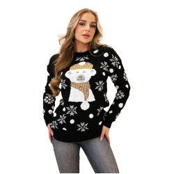 Sieviešu melns Ziemassvētku džemperis Bear