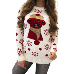 Sieviešu balts Ziemassvētku džemperis Bear