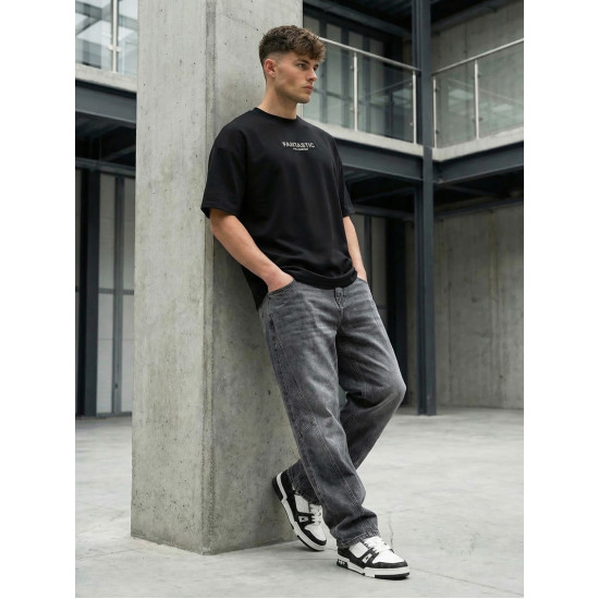 Vīriešu melns oversize t-krekls Fantastic T-krekls ar saukļiem