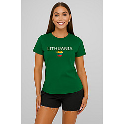 Sieviešu tumši zaļi T-krekli „Lithuania“ (balti)