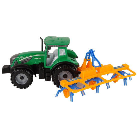Green Tractor with Orange and Blue Rake Friction Drive