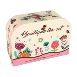 Rozā kafijas un tējas komplekts čemodānā