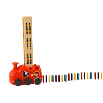 Sarkans dinozaurs kārto domino kauliņus