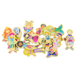 Magnētu komplekts Koka tēli ar krāsainiem tērpiem, 20 gab.