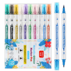 Metāla spīduma marķieru komplekts, krāsains, divpusējs, 10 gab.