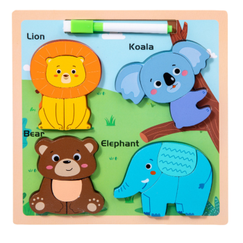 Puzzle Board 2in1 koka izglītojošs marķieris savvaļas dzīvniekiem