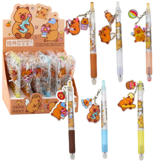 Gēla pildspalva ar piekariņu, zila tinte Kapibara 14,5 cm Zīmuļi un pildspalvas