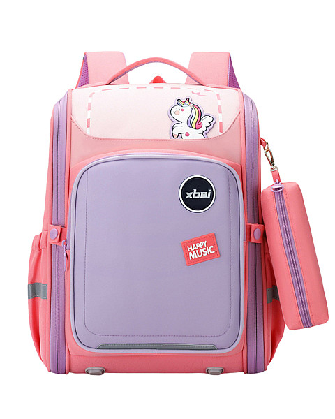 Rozā skolas mugursoma ar vienradzi un penālīti 21 l, 39 cm
