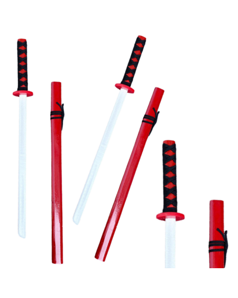Koka katana zobens spēles mācību rekvizīti sarkans 70cm