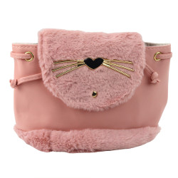 Bērnu rozā mugursoma ar plīša ausīm, regulējama siksna, 22 cm, 4 l