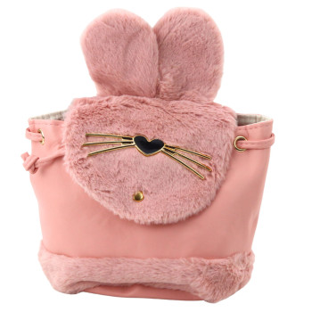 Bērnu rozā mugursoma ar plīša ausīm, regulējama siksna, 22 cm, 4 l