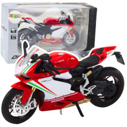 Sports Motorcycle Metal Red White Lights Sounds 1:12