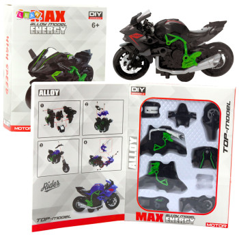 Saliekams metāla motocikls 1:14 ar skrūvgriezi, DIY, zaļš/melns