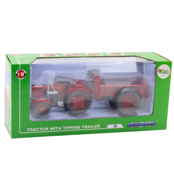 Metāla lauksaimniecības traktors ar piekabi Sarkans 1:18