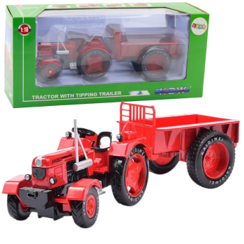 Metāla lauksaimniecības traktors ar piekabi Sarkans 1:18