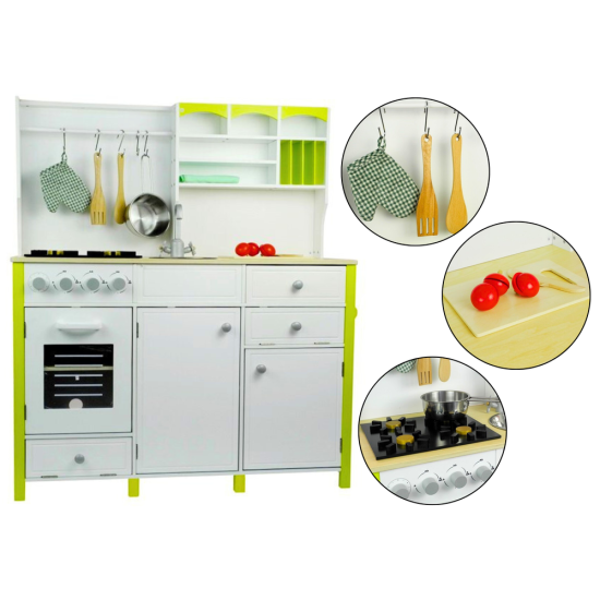 Wooden Kitchen for Children Green and White Paula Opening Elements