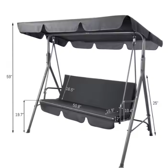 Three-person Garden Swing Rocking Cushions Mattress Gray