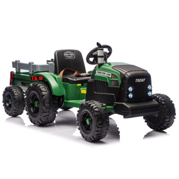 Tumši zaļš elektriskais traktors CH9959B ar piekabi
