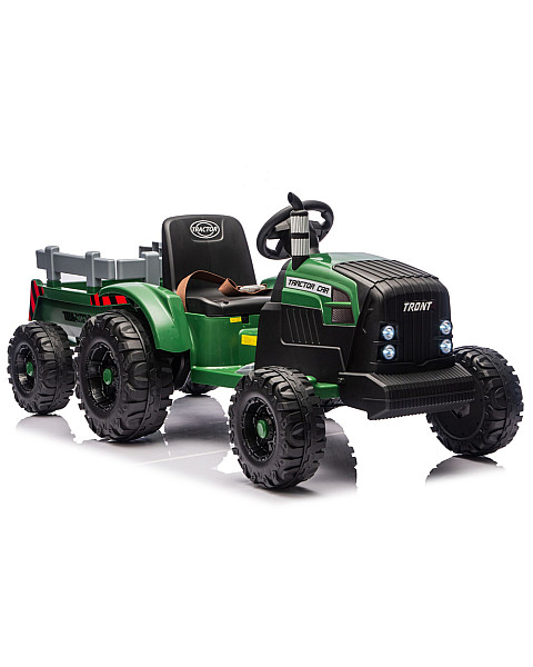Tumši zaļš elektriskais traktors CH9959B ar piekabi