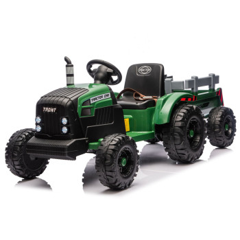 Tumši zaļš elektriskais traktors CH9959B ar piekabi