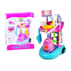 Ratiņi ar putekļu sūcēju un tīrīšanas piederumiem